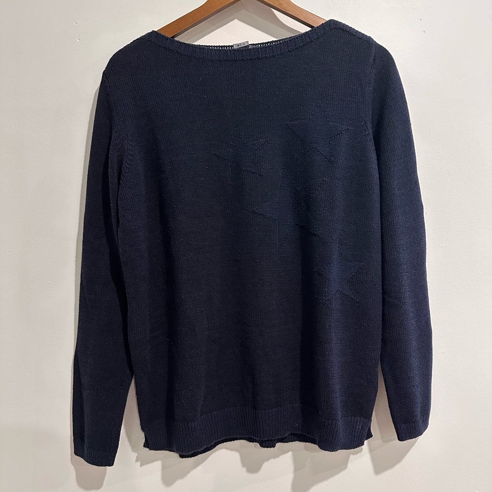 OLSEN Cotton Blend Blue Knit‎ Star Holiday Cottage Sweater Size 12